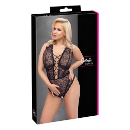 Cottelli Curves Plus Size - body damskie przezroczyste wzorzyste - czarne - 90D/XL