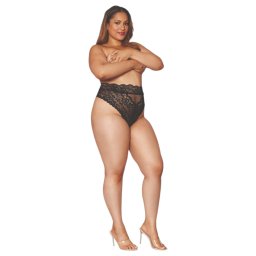 Dreamgirls - majtki z wysokim stanem - koronkowe - czarne - 2XL