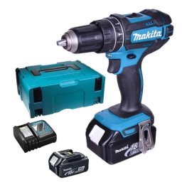 Makita Narzędzia - Wiertarko-wkrętarka udarowa akumulatorowa 18 V, 2x akumulator 5,0 Ah LXT, ładowarka DHP482RTJ