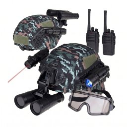 Zestaw żołnierza dla dzieci zabawka hełm, lornetka, działające walkie-talkie, latarka