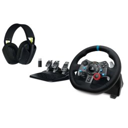 Logitech G29 Racing Wheel z pedałami do PS5, PS4, PS3, PC Force Feedback + G435 Lightspeed Nauszne Czarny