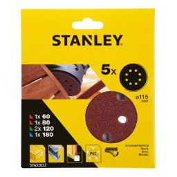 Stanley Akcesoria - 5-częściowy zestaw papierów ściernych, średnica 115 mm STA32022-XJ
