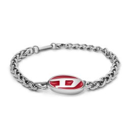 Diesel Steel Font bransoletka męska łańcuch logo srebrna z czerwonym elementem DX1445040 ★ AUTORYZOWANY SKLEP | Raty 0% | PayPo | ZWROT DO 365 DNI • POLECANA OFERTA ✓