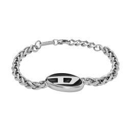 Diesel Steel Font bransoletka męska łańcuch logo srebrna z czarnym elementem DX1469040 ★ AUTORYZOWANY SKLEP | Raty 0% | PayPo | ZWROT DO 365 DNI • POLECANA OFERTA ✓