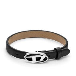 Diesel D Logo bransoletka męska skórzana czarna ze srebrnym elementem DX1516040 ★ AUTORYZOWANY SKLEP | Raty 0% | PayPo | ZWROT DO 365 DNI • POLECANA OFERTA ✓