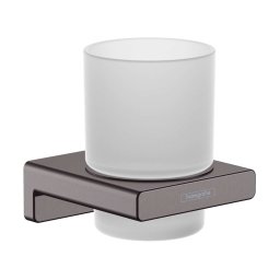 Hansgrohe AddStoris - Kubek na szczoteczki do zębów z uchwytem, szkło matowe/czarny chrom szczotkowany 41749340