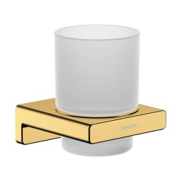 Hansgrohe AddStoris - Kubek na szczoteczki do zębów z uchwytem, szkło matowe/złoty optyczny polerowany 41749990