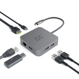 HUB USB-C ADAPTER USB 6W1 3x USB 3.0 USB C ETHERNET HDMI 4K Green Cell