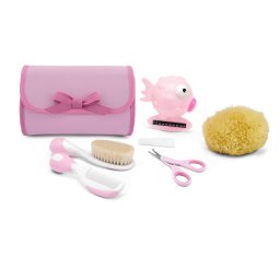 Chicco Zestaw RĂłĹźowy do kÄpieli szczotka + grzebieĹ + gÄbka morska + termometr do kÄpieli + noĹźyczki