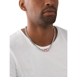 Diesel D LOGO naszyjnik męski łańcuch srebrno-czerwony DX1446040 ★ AUTORYZOWANY SKLEP | Raty 0% | PayPo | ZWROT DO 365 DNI • POLECANA OFERTA ✓
