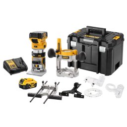 DeWALT - 18V AKU frezarka kombinowana 8 mm, 2x akumulator 5,0 Ah XR, ładowarka DCW604P2