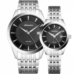 Adriatica szwajcarskie zegarki dla par na bransolecie srebrne czarna tarcza ★ AUTORYZOWANY SKLEP | Raty 0% | PayPo | ZWROT DO 365 DNI • POLECANA OFERTA ✓