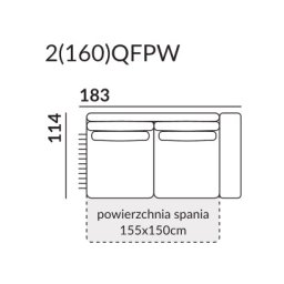 ARIA Sofa 2 osobowa z prawym bokiem i funkcją spania 2(160)QFPW