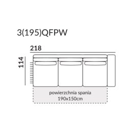 ARIA Sofa 3 osobowa z prawym bokiem i funkcją spania 3(195)QFPW