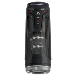 PDX Elite Moto-Bator Pro - koralikowy, podgrzewany posuwisty masturbator (czarny)