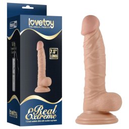 Real Extreme - dildo z przyssawką, z jądrami, do punktu G - 19 cm (naturalny)