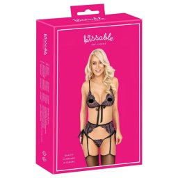 Kissable - czarny stanik z różowymi i fioletowymi haftami - L/XL