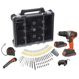 BLACK+DECKER - Akumulatorowa wiertarka udarowa z akcesoriami 18 V, 2x akumulator 2,0 Ah Li-Ion, ładowarka BCD003D2AMB-QW
