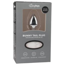 EasyToys Bunny NO1 - metalowy korek analny z króliczym ogonkiem (srebrno-biały)