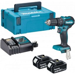 Makita - Wiertarko-wkrętarka udarowa akumulatorowa 18 V, 2x akumulator 2,0 Ah LXT, ładowarka DHP485RAJ