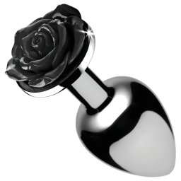 Booty Sparks Black Rose - aluminiowy korek analny (srebrno‑czarny)