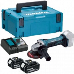 Makita - Akumulatorowa szlifierka kątowa 18 V, 115 mm, 2x akumulator 5,0 Ah LXT, ładowarka DGA452RTJ