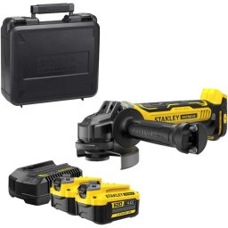 Stanley - Akumulatorowa szlifierka kątowa 18V 125 mm, 2xakumulator Li-Ion 4,0 Ah, ładowarka SFMCG700M2K-QW