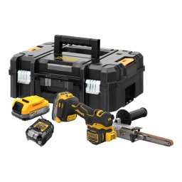 DeWALT - AKU pilnik taśmowy 18V, 2 akumulatory 1,7 Ah POWERSTACK, ładowarka DCM200E2T