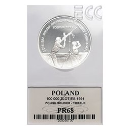 100 000 zł 1991 Żołnierz Polski na Frontach II Wojny Światowej - Tobruk - Grading PR68