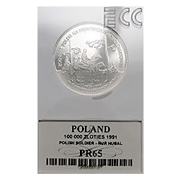 100 000 zł 1991 Żołnierz Polski na Frontach II Wojny Światowej - Hubal - Grading PR65
