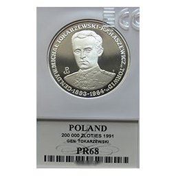 200 000 zł 1991 Gen.Dyw. Michał Tokarzewski-Karaszewicz "Torwid" - grading PR68