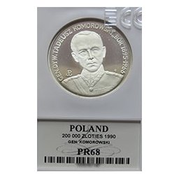 200 000 zł 1990 Gen.Dyw. Tadeusz Komorowski "Bór" - grading PR68