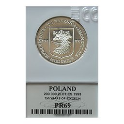 200 000 zł 1993 750 Rocznica Nadania Praw Miejskich Szczecinowi - grading PR69