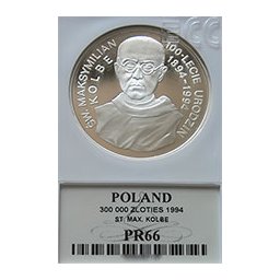 300 000 zł 1994 Święty Maksymilian Kolbe - Grading PR66