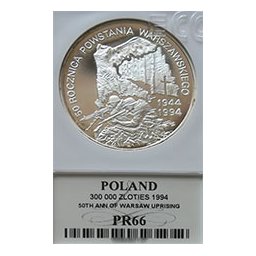 300 000 zł 1993 50 Rocznica Postania Warszawskiego - Grading PR66