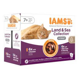 12x85g Senior misto terra e mar IAMS Delights comida húmida gatos