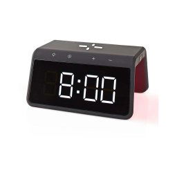 Nedis WCACQ30BK - Despertador LCD com carregador sem fios 15W/5V preto