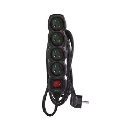 Cabo de extensão 3m 4 tomadas com interruptor preto