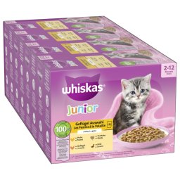 12x85g Seleção de aves em gelatina Whiskas Junior saquetas gatos