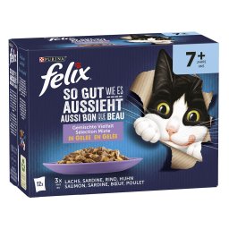 12x85g Frango, vaca salmão, sardinha Senior Felix comida húmida gatos
