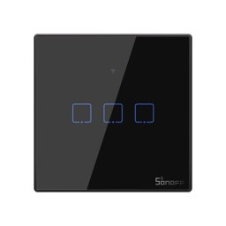 Sonoff T3EU3C-TX Preto Interruptor de Parede Táctil Triplo Smart WiFi+RF em Vidro de Encastrar