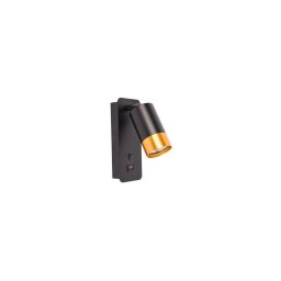Foco de parede com carregador USB 1xGU10/35W/230V preto/dourado