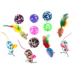 Conjunto brinquedos bolas e ratos para gatos 12uds.