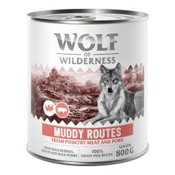 6x800g Muddy Routes porco Expedition Senior Wolf of Wilderness latas para cães