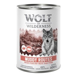 6x400g Muddy Routes porco Expedition Senior Wolf of Wilderness latas para cães