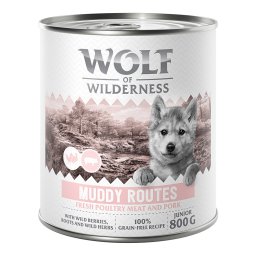 6x800g Muddy Routes porco Expedition Junior Wolf of Wilderness latas para cães