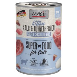 6x400g Kitten vitela e corações de frango Cat MAC's comida húmida para gatos