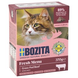 6x370g carne de vaca moída pedaços em gelatina Bozita comida húmida para gatos
