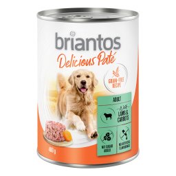 6x400g cordeiro e cenouras Delicious Paté Briantos comida húmida para cães
