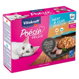6x85g misto de carne e peixe DéliSauce Vitakraft Poésie saquetas gatos